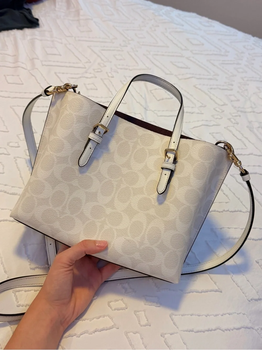 Coach Signature Pebbled Leather Satchel in Chalk White